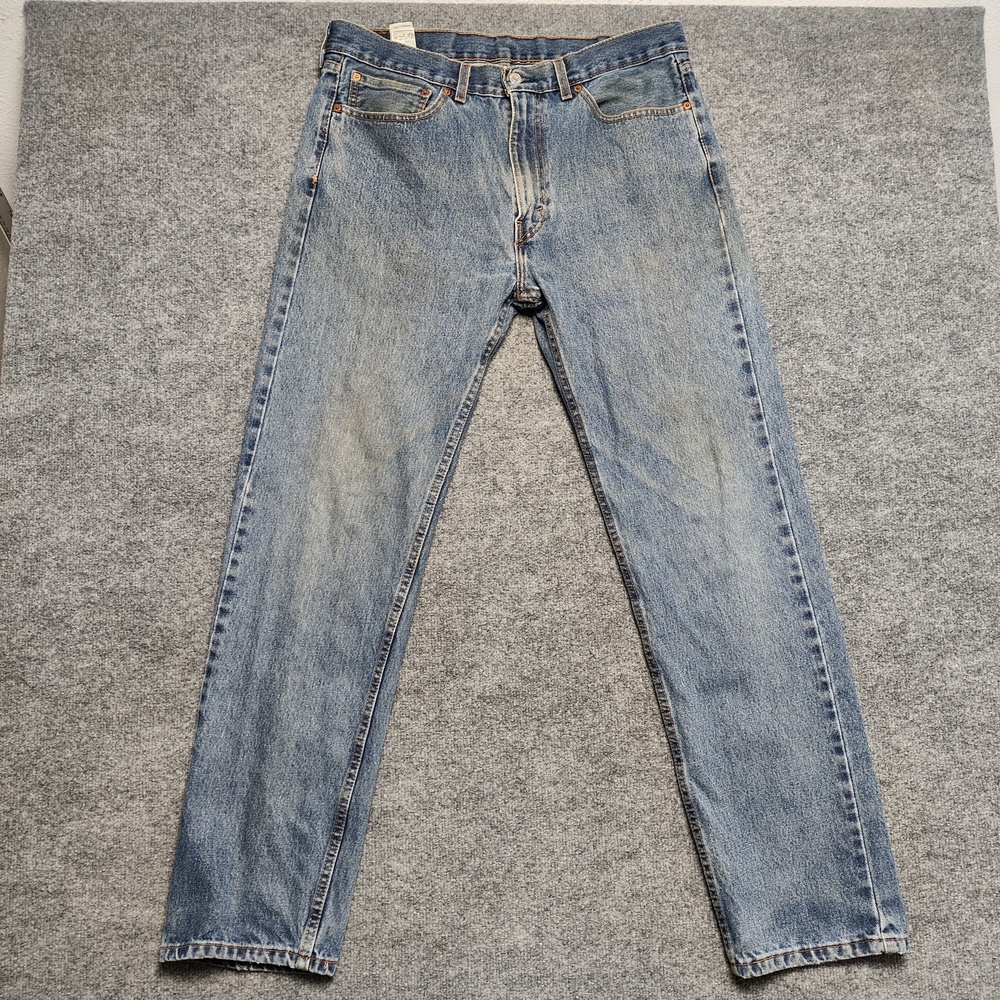 Levis 505 Jeans Mens 36x34 Light Wash Blue Regular Straight Denim Pants Casual